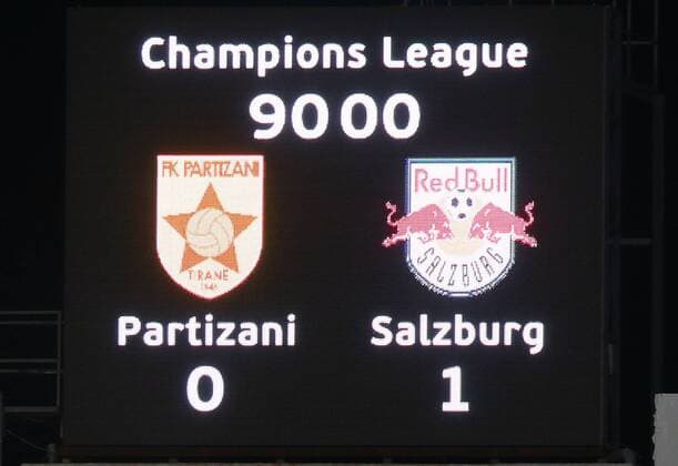 SOCCER - CL, quali, Tirana vs RBS ELBASAN,ALBANIA,26.JUL.16 - SOCCER - UEFA Champions League, qualification, FK Partizani Tirana vs Red Bull Salzburg. Image shows the scoreboard. GEPAxpictures xFelixxRoittner