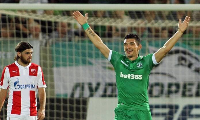 26.07.2016 Razgrad(Bulgaria) PFC Ludogorets-FK Crvena Zvezda(FC Red Star) 3rd leg Champions League qualify men s football Claudiu Keseru(r) PFC Ludogorets celebrate second scored goal beside Milos Cvetkovic(L) FK Crvena Zvezda(FC Red Star) : 