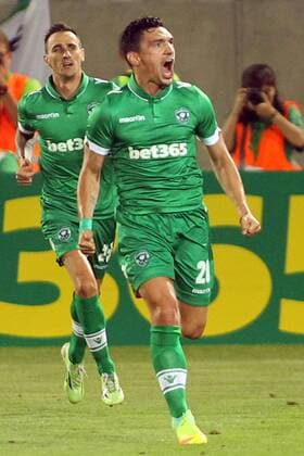26.07.2016 Razgrad(Bulgaria) PFC Ludogorets-FK Crvena Zvezda(FC Red Star) 3rd leg Champions League qualify men s football Claudiu Keseru(r) beside Yordan Minev(L) PFC Ludogorets celebrate : 