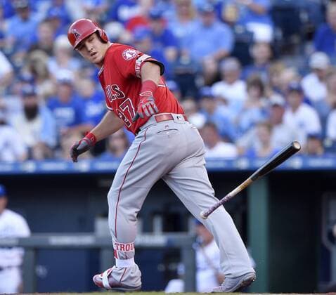 July 26, 2016 - Kansas City, MO, USA - The Los Angeles Angels Mike Trout walks in the first inning against the Kansas City Royals on Tuesday, July 26, 2016, at Kauffman Stadium in Kansas City, Mo. LA Angels at Kansas City - ZUMAm67_