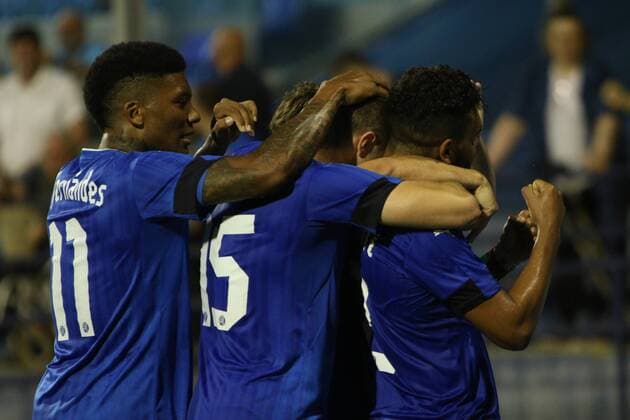 Zagreb, 26.7.2016., Stadion Maksimir - UEFA Champions League, Third qualifying round, First leg. GNK DINAMO Zagreb (blue) - DINAMO Tbilisi (white) 2:0 El Arabi Hilal SOUDANI (2), Josip PIVARIC (19), Armin HODZIC (15) and Junior FERNANDES (11)
