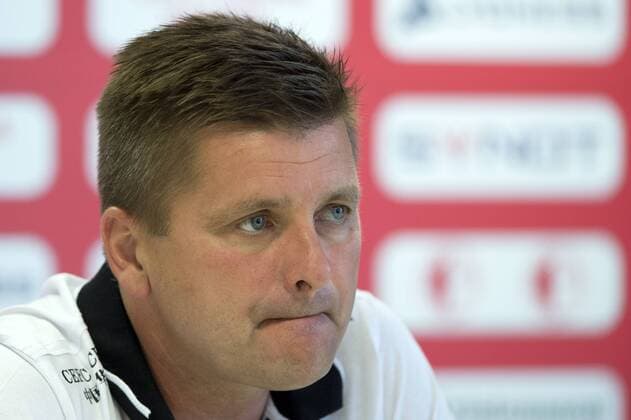 Coach of Slavia Praha Dusan Uhrin jr. attends a press conference PK Pressekonferenz prior to the 3rd qualifying round, SK Slavia Praha vs Rio Ave, in Prague, Czech Republic, July 27, 2016. (CTKxPhoto MichalxKamaryt) CTKPhotoP201607270717701  kmt 3