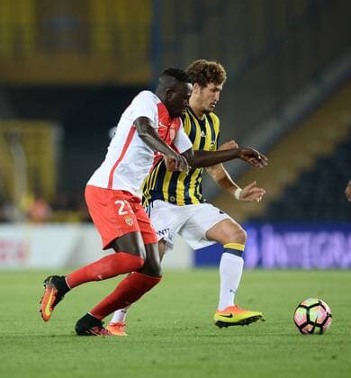 UEFA Champions League Third qualifying round first leg match between Fenerbahce Istanbul and Monaco on July 27, 2016 at the Ulker Stadium in Istanbul,Turkey. Pictured: Salih Ucan of Fenerbahce and Benjamin Mendy of Monaco. 