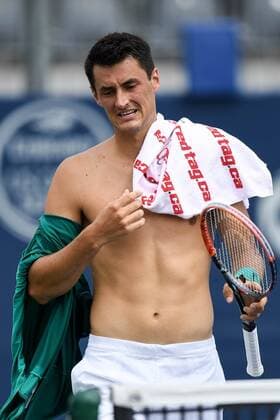 July 28, 2016: Bernard Tomic of Australia reacts after winning the first set against Kevin Anderson of South Africa during their third round match of the Rogers Cup tournament at the Aviva Centre in Toronto, Ontario, Canada on July 28, 2016. Cal Media TENNIS 2016 - Rogers Cup Toronto July 28 - ZUMAc04_