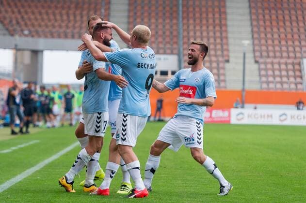 Fußball, EL Quali, Zaglebie Lubin - SönderjyskE Polska Lubin 28.07.2016 -- KGHM Zaglebie Lubin - Soenderjyske N z Marc Dal Hende soenderjyske 7 radosc po gol bramka joy after goal celebrates after scoring goal -- III round of the Europa League elimination KGHM Zaglebie Lubin - Soenderjyske ---  160728_2SB8268