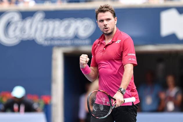 July 28, 2016: Stan Wawrinka of Switzerland reacts after winning the his game against Jack Sock of the United States during their third round match of the Rogers Cup tournament at the Aviva Centre in Toronto, Ontario, Canada on July 28, 2016. Cal Media TENNIS 2016 - Rogers Cup Toronto July 28 - ZUMAc04_