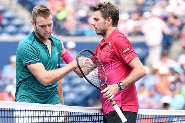 July 28, 2016: Jack Sock of the United States congratulates Stan Wawrinka of Switzerland after their third round match of the Rogers Cup tournament at the Aviva Centre in Toronto, Ontario, Canada on July 28, 2016. Cal Media TENNIS 2016 - Rogers Cup Toronto July 28 - ZUMAc04_