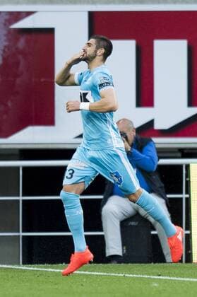 Gent s Stefan Mitrovic celebrate after scoring during the first leg match of the third qualifying round between Belgian first league soccer team KAA Gent and Romania s FC Viitorul Constanta in the Europa League competition, on Thursday 28 July 2016, in Gent. JASPERxJACOBS  x04899775x