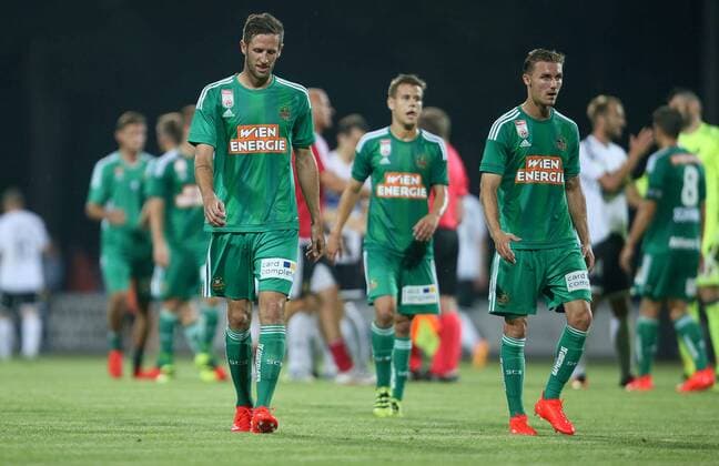 SOCCER - EL quali, Zhodino vs Rapid ZHODZINA,BELARUS,28.JUL.16 - SOCCER - UEFA Europa League, qualification, FC Torpedo Zhodino vs SK Rapid Wien. Image shows Christoph Schoesswendter and Mario Pavelic (Rapid). Keywords: Wien Energie. GEPAxpictures xMarioxKneisl