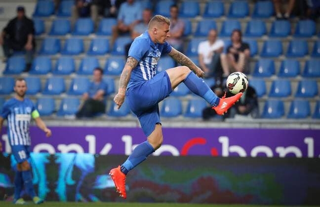 Genk s Sebastien Dewaest pictured in action during the first leg game of the third qualifying round between Belgian first league soccer team KRC Genk and Ireland s Cork City F.C. in the Europa League competition, on Thursday 28 July 2016, in Genk. VIRGINIExLEFOUR  x04899855x