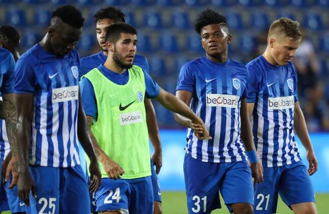 Genk s Wilfried Ndidi, Genk s Alejandro Pozuelo, Genk s Leon Bailey and Genk s Jere Uronen celebrate after winning the first leg game of the third qualifying round between Belgian first league soccer team KRC Genk and Ireland s Cork City F.C. in the Europa League competition, on Thursday 28 July 2016, in Genk. VIRGINIExLEFOUR  x04899965x