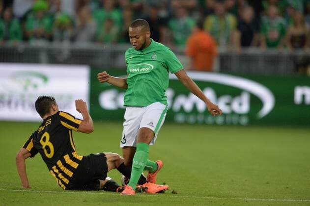 Fußball, EL Quali, AS St. Etienne - AEK Athen Pierre Yves Polomat (saint etienne) vs Andre Simoes (athenes) Fussball : AS Saint Etienne vs AEK Athenes - Europa League Quali - -28 07 2016 FredericChambert Panoramic 