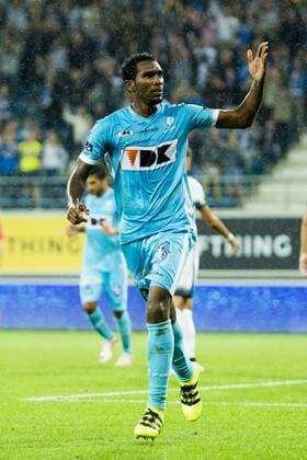Gent s Renato Neto celebrate after scoring during the first leg match of the third qualifying round between Belgian first league soccer team KAA Gent and Romania s FC Viitorul Constanta in the Europa League competition, on Thursday 28 July 2016, in Gent. JASPERxJACOBS  x04899984x