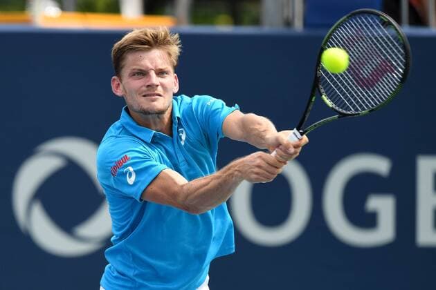 July 28, 2016: David Goffin of Belgium returns the ball to Gael Monfils of France during their third round match of the Rogers Cup tournament at the Aviva Centre in Toronto, Ontario, Canada on July 28, 2016. Cal Media TENNIS 2016 - Rogers Cup Toronto July 28 - ZUMAc04_