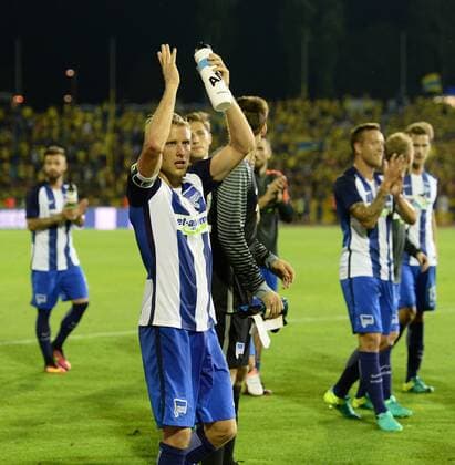 Fussball, Herren, Saison 2016 17, Europa League, 3. Qualifikationsrunde (Hinspiel), Hertha BSC - Bröndby IF Kopenhagen im Jahn-Sportpark, Per Ciljan Skjelbred (Hertha BSC), Jubel nach dem Abpfiff, 28.07. 2016,