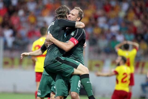 28 07 2016 Hibernians Stadium, Paola, Malta UEFA Europa League Third Qualifying Round, First Leg Birkirkara FC (Malta) v FC Krasnodar (Russia) Andreas Granqvist of FC Krasnodar (6 in green) after scoring during the UEFA Europa League, third qualifying round, first leg match between Birkirkar and Krasnodar of Russia. Birkirkara FC v Krasnodar - UEFA Europa League 2016 17 BKR_KRA_UEL_16_17