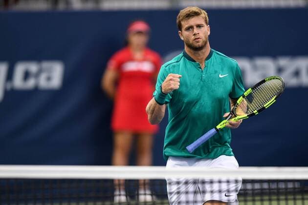 July 28, 2016: Ryan Harrison of the United States celebrates a point against Tomas Berdych of Czech Republic during their third round match of the Rogers Cup tournament at the Aviva Centre in Toronto, Ontario, Canada on July 28, 2016. Cal Media TENNIS 2016 - Rogers Cup Toronto July 28 - ZUMAc04_