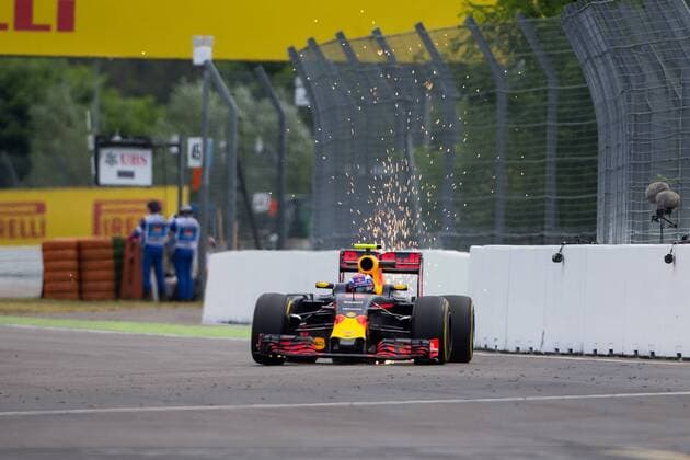 Max Verstappen (Red Bull Racing) versprueht Funken, Grosser Preis von Deutschland 2016, 1. freies Training, Motorsport, Formel 1, 28.07.2016, Hockenheim Copyright: Neisx Eibner-Pressefoto EP_ans