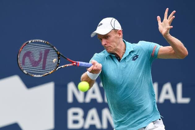 July 29, 2016: Kevin Anderson of South Africa returns the ball to Stan Wawrinka of Switzerland during their quarter finals match of the Rogers Cup tournament at the Aviva Centre in Toronto, Ontario, Canada on July 29, 2016. Cal Media TENNIS 2016 - Rogers Cup Toronto July 29 - ZUMAc04_