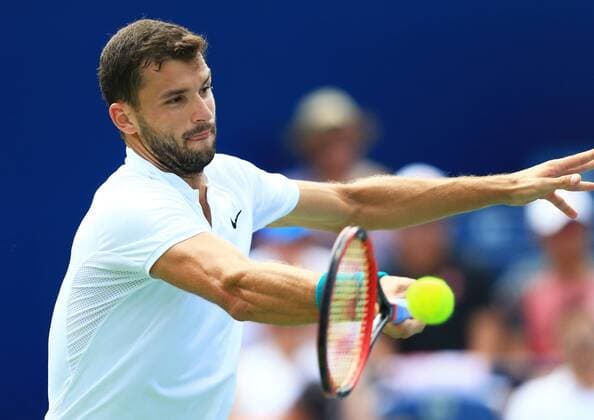 (160729) -- TORONTO, July 29, 2016 -- Grigor Dimitrov of Bulgaria returns the ball against Kei Nishikori of Japan during their quarterfinal match of men s singles at the 2016 Rogers Cup in Toronto, Canada, July 29, 2016. Grigor Dimitrov lost 1-2. ) (xr) (SP)CANADA-TORONTO-TENNIS-ROGERS CUP-MEN S SINGLES ZouxZheng 