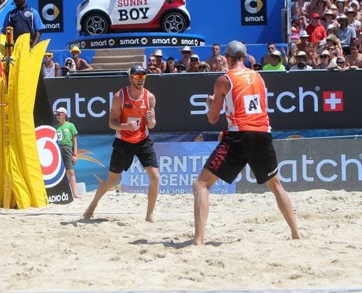 Beachvolleyball. Beach volleyball Beachvolleyball Major Series. Alexander BROUWER, Robert MEEUWSEN (NED). Klagenfurt, 30.7.2016.