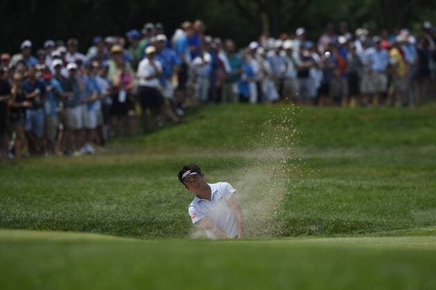 July 30, 2016 - Springfield Township, NJ, USA - Yuta Ikeda hits out of the sand on the first hole during the third round at the PGA Golf Herren Championship at Baltusrol Golf Club in Springfield Township, N.J., on Saturday, July 30, 2016. PGA Championship, Round 3 - ZUMAm67_