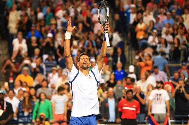 (160731) -- TORONTO, July 30, 2016 -- Novak Djokovic of Serbia celebrates victory after the semifinal match of men s singles against Gael Monfils of France during the semifinal match of men s singles at the 2016 Rogers Cup in Toronto, Canada, July 30, 2016. Novak Djokovic won 2-0. ) (SP)CANADA-TORONTO-TENNIS-ROGERS CUP-MEN S SINGLES ZouxZheng 