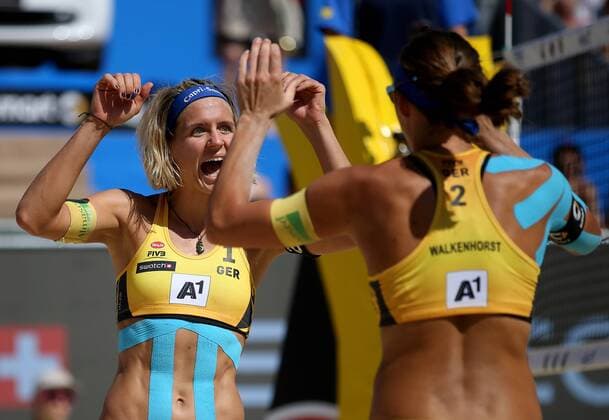 BEACHVOLLEYBALL - A1 Major Klagenfurt 2016 KLAGENFURT,AUSTRIA,30.JUL.16 - Beach volleyball Beachvolleyball - FIVB World Tour 2016, A1 Major Klagenfurt, women. mage shows the rejoicing of Laura Ludwig and Kira Walkenhorst (GER). GEPAxpictures xDanielxGoetzhaber