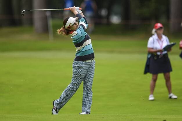 31.07.2016. Woburn Golf Course, Milton Keynes, England. Ricoh Womens Open Golf, final round. Mika Miyazato (Japan) plays from the 2nd fairway. xAndrewxThompsonx  ActionPlus11766877