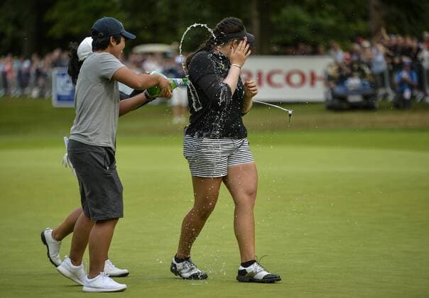 31.07.2016. Woburn Golf Course, Milton Keynes, England. Ricoh Womens Open Golf, final round. Arita Jutanugarn (Thailand) celebrates becoming 2016 British Womens Open Champion. xAndrewxThompsonx  ActionPlus11767229