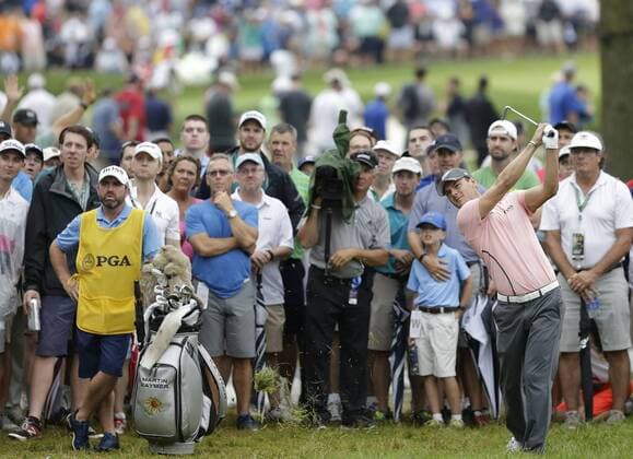 Martin Kaymer of Germany hits out of the rough on the first hole in the final round at the PGA Golf Herren Championship at Baltusrol Golf Club in Springfield, New Jersey on July 31, 2016.  PGA20160731120 JOHNxANGELILLO