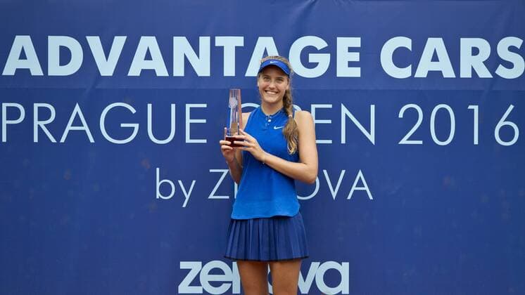 German Antonia Lottner with trophy after defeating Carina Witthoeft during the women s ITF final of Advantage Cars Prague Open 2016 tennis tournament in Prague, Czech Republic, July 31, 2016. (CTKxPhoto MichalxKamaryt) CTKPhotoP201607310231401  kmt 11