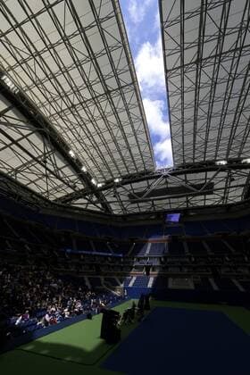 The opening and closing of the new retractable roof is demonstrated at an official USTA unveiling ceremony in Arthur Ashe Stadium for the US Open Tennis Championships at the USTA Billie Jean King National Tennis Center in New York City on August 2, 2016. The retractable roof was completed in time for the 2016 US Open tournament.  NYP20160802111 JOHNxANGELILLO