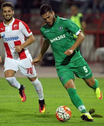 02.08.2016 Belgrade(Serbia) FK Crvena Zvezda(FC Red Star)-PFC Ludogorets 3rd leg champions league qualify men s football Hugo Vieira (L)FK Crvena Zvezda(FC Red Star) and Jose Paomino (r) PFC Ludgorets : 