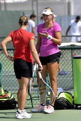 Flipkens Kirsten of Belgium and Wickmayer Yanina of Belgium during Tennis during Tennis training before the Rio 2016 Summer Olympic Games Olympische Spiele Olympia OS on August 02, 2016 in Rio de Janeiro, Brazil. TENNIS : Entrainement equipe de belgique - JO de Rio 2016 - 02 08 2016 Photonews Panoramic  595884333