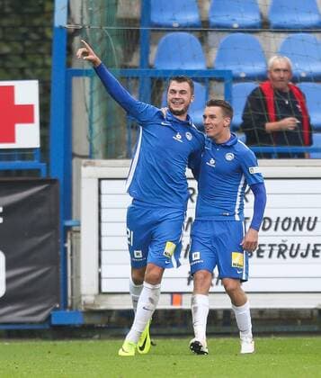 SOCCER - UEFA EL quali, Liberec vs Admira LIBEREC,CZECH REPUBLIC,03.AUG.16 - SOCCER - UEFA Europa League, qualification, Slovan Liberec vs FC Admira Wacker Moedling. Image shows the rejoicing of Nikolaj Komlicenko (Liberec) and Zdenek Folprecht (Liberec). GEPAxpictures xPhilippxBrem