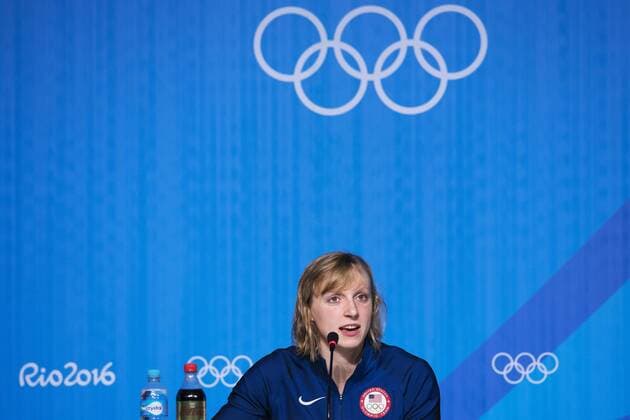160803 USA:s simmare Katie Ledecky under en presskonferens den 3 augusti 2016 inför OS i Rio de Janeiro.  Copyright: JOELxMARKLUND BB160803JM009