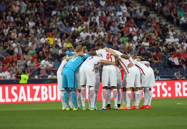 SOCCER - UEFA CL quali, RBS vs Tirana SALZBURG,AUSTRIA,03.AUG.16 - SOCCER - UEFA Champions League, qualification, Red Bull Salzburg vs FK Partizani Tirana. Image shows the team of RBS. GEPAxpictures xFelixxRoittner