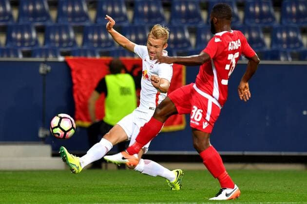 SOCCER - UEFA CL quali, RBS vs Tirana SALZBURG,AUSTRIA,03.AUG.16 - SOCCER - UEFA Champions League, qualification, Red Bull Salzburg vs FK Partizani Tirana. Image shows Konrad Laimer (RBS) and Sodiq Atanda (Tirana). GEPAxpictures xFlorianxErtl