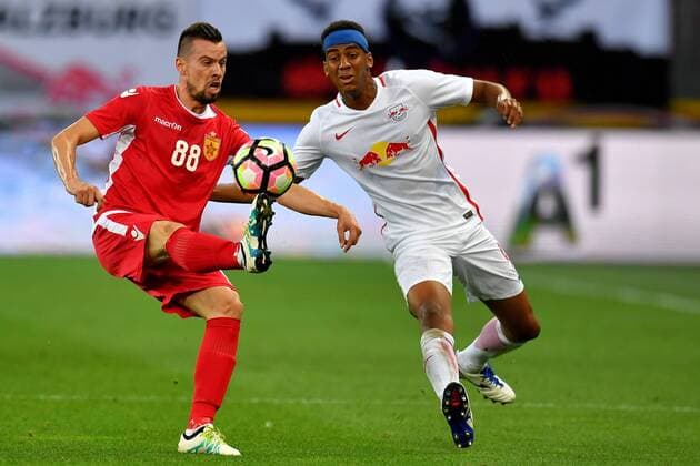SOCCER - UEFA CL quali, RBS vs Tirana SALZBURG,AUSTRIA,03.AUG.16 - SOCCER - UEFA Champions League, qualification, Red Bull Salzburg vs FK Partizani Tirana. Image shows Emilian Vila (Tirana) and Bernardo Fernandes da Silva Junior (RBS). GEPAxpictures xFlorianxErtl