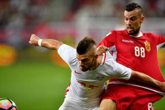 SOCCER - UEFA CL quali, RBS vs Tirana SALZBURG,AUSTRIA,03.AUG.16 - SOCCER - UEFA Champions League, qualification, Red Bull Salzburg vs FK Partizani Tirana. Image shows Valon Berisha (RBS) and Emilian Vila (Tirana). GEPAxpictures xFlorianxErtl