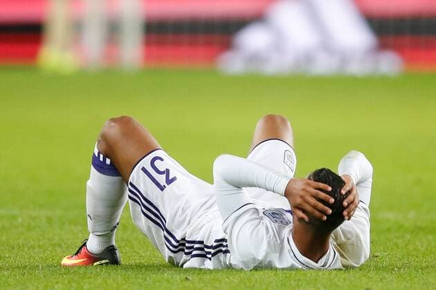 Anderlecht s Youri Tielemans looks dejected after the return leg of the third qualification round for the Champions League competition between Belgian first league soccer team RSC Anderlecht and Russian team FC Rostov in Brussels, Wednesday 03 August 2016. The first leg ended in a 2-2 draw. BRUNOxFAHY  x04903112x