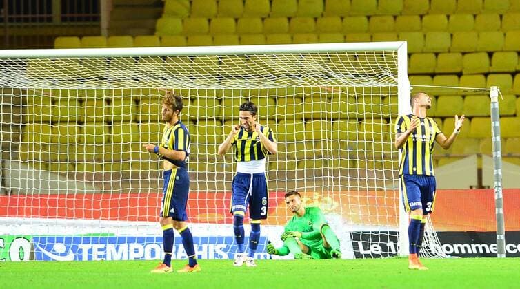 UEFA Champions League Third qualifying round second leg match between Monaco and Fenerbahce at Stade Louis II Stadium in Monaco , France on August 03, 2016. Final Score : Monaco 3 - Fenerbahce 1 Pictured: Salih Ucan , Hasan Ali Kaldirim , Goalkeeper Ertugrul Taskiran and Roman Neustadter of Fenerbahce. 