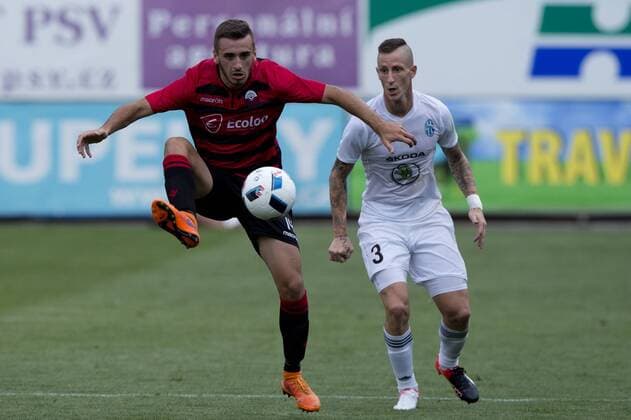 Marjan Radeski of Shkendija, left, and Jiri Fleisman of Boleslav in action during the 3rd qualifying round of the European League match FK Mlada Boleslav vs Shkendija Tetovo in Mlada Boleslav, Czech Republic, August 4, 2016. (CTKxPhoto MichalxKamaryt) CTKPhotoP201608040865001  kmt 3
