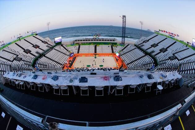 Rio 2016, Beachvolleyball, Sportstätte an der Copacabana 04.08.2016, Rio de Janeiro, Copacabana Beachvolleyball, Olympische Spiele Übersicht Uebersicht Beachvolleyball Stadion Copacabana General view venue