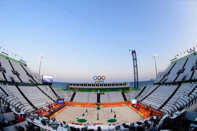 Rio 2016, Beachvolleyball, Sportstätte an der Copacabana 04.08.2016, Rio de Janeiro, Copacabana Beachvolleyball, Olympische Spiele Übersicht Uebersicht Beachvolleyball Stadion Copacabana General view venue