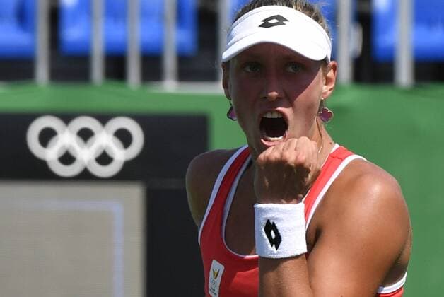 Belgian tennis player Yanina Wickmayer reacts during a tennis game between Belgian Yanina Wickmayer and Czech Barbora Strycova, in the first round of the women s tennis tournament at the 2016 Olympic Games Olympische Spiele Olympia OS in Rio de Janeiro, Brazil, Saturday 06 August 2016. BENOITxDOPPAGNE  x04904890x