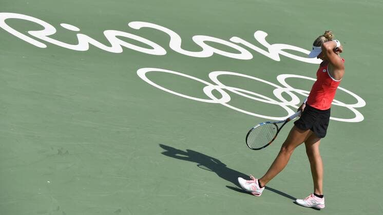 Belgian tennis player Yanina Wickmayer reacts during a tennis game between Belgian Yanina Wickmayer and Czech Barbora Strycova, in the first round of the women s tennis tournament at the 2016 Olympic Games Olympische Spiele Olympia OS in Rio de Janeiro, Brazil, Saturday 06 August 2016. Wickmayer lost 7-6, 6-1. BENOITxDOPPAGNE  x04904907x