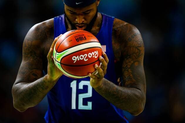 US basketball player DeMarcus Cousins in action before China during an Olympic Games Olympische Spiele Olympia OS Rio 2016 Men s Basketball Preliminary Round Group A match at Carioca Arena 1 in Rio de Janeiro, Brazil, 6 August 2016. MEN S BASKETBALL US VS. CHINA !ACHTUNG: NUR REDAKTIONELLE NUTZUNG!  RIO146 20160807-636061268835084731