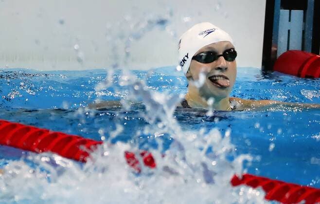 August 7, 2016 - Rio De Janeiro, MN, BRA - USA s Katie Ledecky set an Olympic record in the 400-meter freestyle during the preliminary heats Sunday, Aug. 7, 2016 in Rio de Janeiro, Brazil, but by the look on her face you could see she was hoping for a new world record. Olympic Games Olympische Spiele Olympia OS swimming - ZUMAm67_